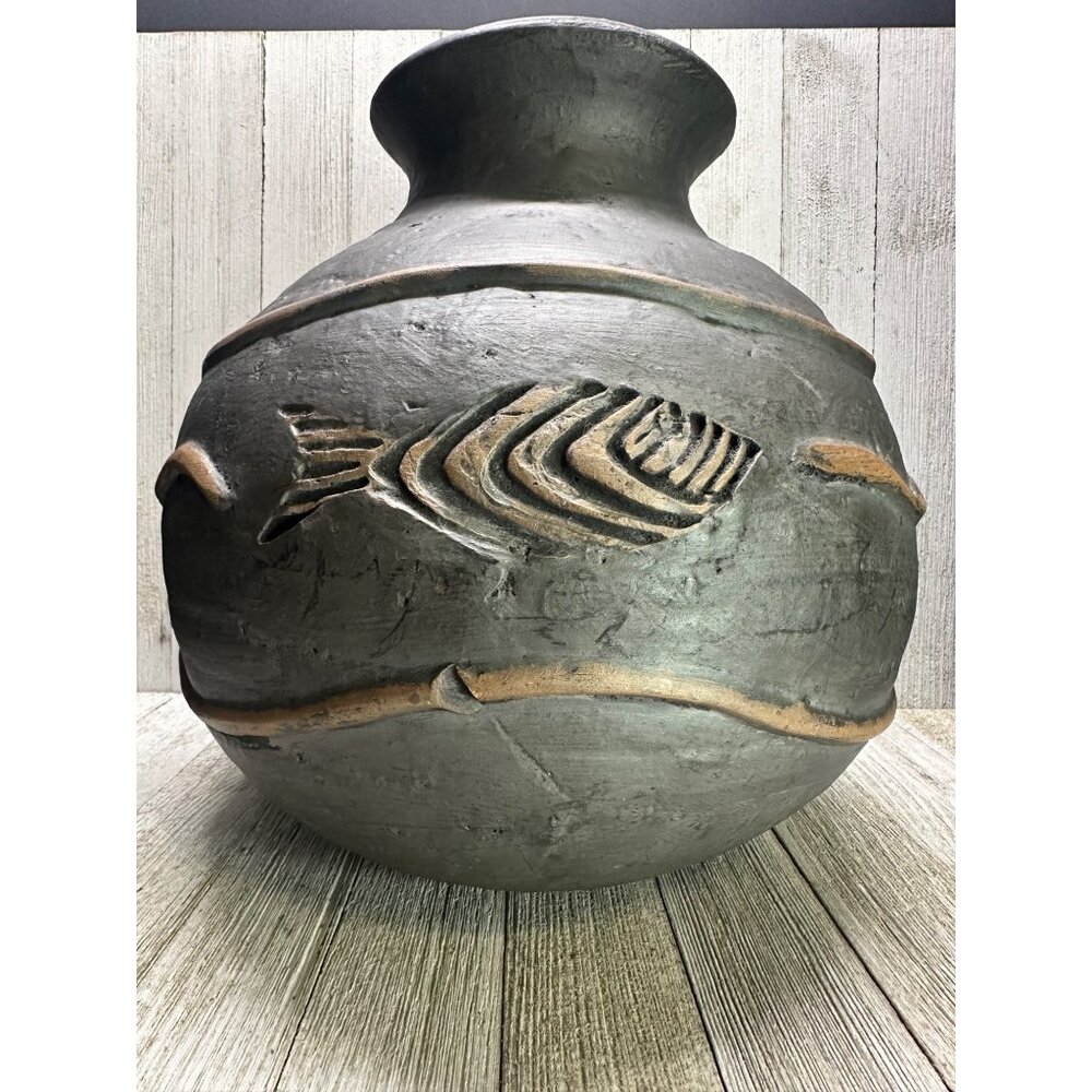 Vtg Colin Thorburn Raku Vase Vessel Signed British Studio Fish Art Decor Accent